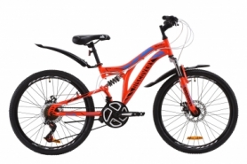 Велосипед подростковый горный Discovery ROCKET AM2 DD с крылом Pl 2020 - ST 24", рама - 15", Красно-черный с синим (OPS-DIS-24-184)