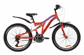 Велосипед подростковый горный Discovery ROCKET AM2 Vbr с крылом Pl 2020 - ST 24", рама - 15", Красно-черный с синим (OPS-DIS-24-188)