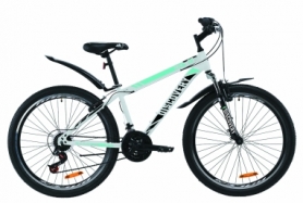 Велосипед подростковый горный Discovery TREK AM Vbr с крылом Pl 2020 - ST 26", рама - 13", Бело-черный с синим (OPS-DIS-26-266)