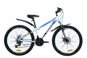Велосипед підлітковий гірський Discovery TREK AM DD з крилом Pl 2020 року - ST 26 ", рама - 13", Біло-чорний з синім (OPS-DIS-26-271)