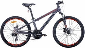 Велосипед подростковый горный Leon JUNIOR AM DD 2020 - 24", рама - 12,5", Антрацитовый с красным (OPS-LN-24-041)