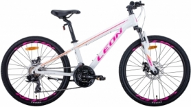 Велосипед подростковый горный Leon JUNIOR AM DD 2020 - 24", рама - 12,5", Бело-малиновый с оранжевым (OPS-LN-24-038)
