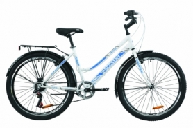 Велосипед городской женский Discovery PRESTIGE WOMAN Vbr с задним багажником St, с крылом St 2020 - ST 26", рама - 17", Бело-голубой (OPS-DIS-26-244)