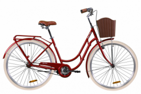 Велосипед городской Dorozhnik RETRO с задним багажником St, с крылом St, с корзиной Pl 2020 - ST 28", Рубиновый (OPS-D-28-182)