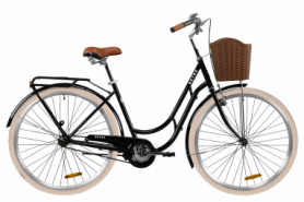 Велосипед городской Dorozhnik RETRO с задним багажником St, с крылом St, с корзиной Pl 2020 - ST 28", Черный (OPS-D-28-184)