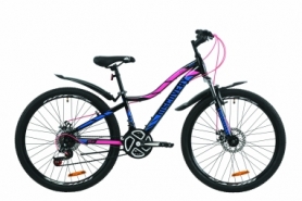 Велосипед горный женский Discovery KELLY AM DD с крылом Pl 2020 - ST 26", рама - 13,5", Черно-малиновый с голубым женский (OPS-DIS-26-252)
