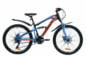 Велосипед горный Formula BLAZE DD 2020 - 24", рама - 14", Черно-синий с оранжевым (OPS-FR-24-199)