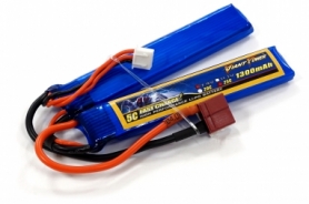 Аккумулятор для страйкбола Giant Power Li-Pol 7.4V 2S 1300mAh 25C 2 лепестка 7.5х18х96мм T-Plug