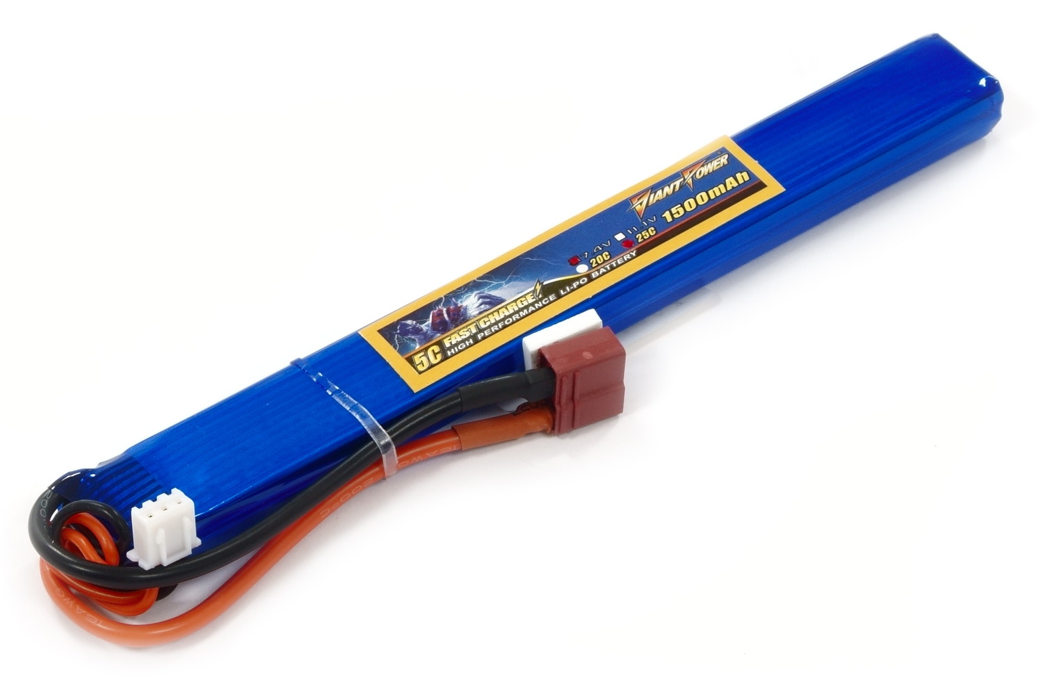 

Аккумулятор для страйкбола Giant Power Li-Pol 7.4V 2S 1500mAh 25C 15х19х167мм T-Plug