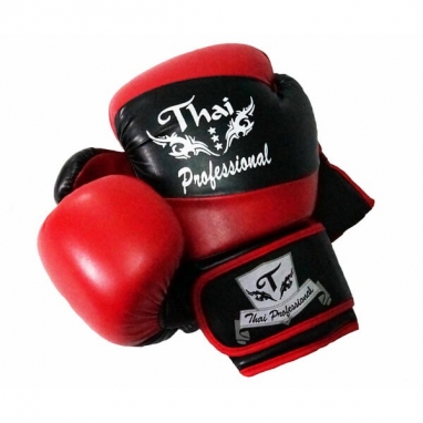Боксерские перчатки Thai Professional BG7, черные с красным