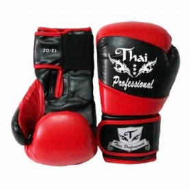Боксерские перчатки Thai Professional BG7, черные с красным - Фото №2