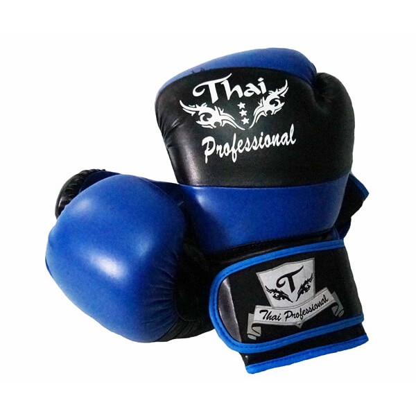 

Боксерские перчатки Thai Professional BG7, черные с синим, Синий