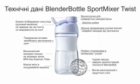 Бутылка спортивная-шейкер BlenderBottle SportMixer Twist 820ml Black - Фото №6