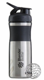 Бутылка спортивная-шейкер BlenderBottle SportMixer Stainless Steel Black 820мл (из нержавеющей пищевой cтали)