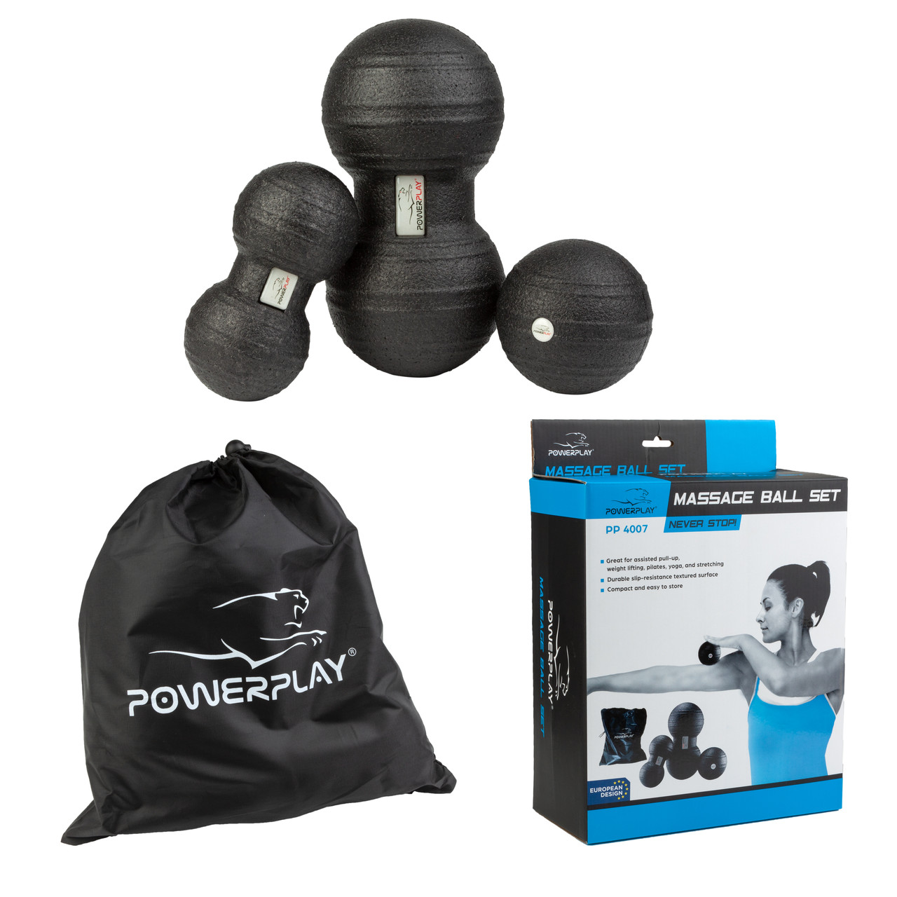 

Набор массажных мячей PowerPlay 4007 (PP_4007_Black), 3 шт, Черный