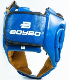 Шлем для единоборств BoyBo натуральная кожа, синий - Фото №3