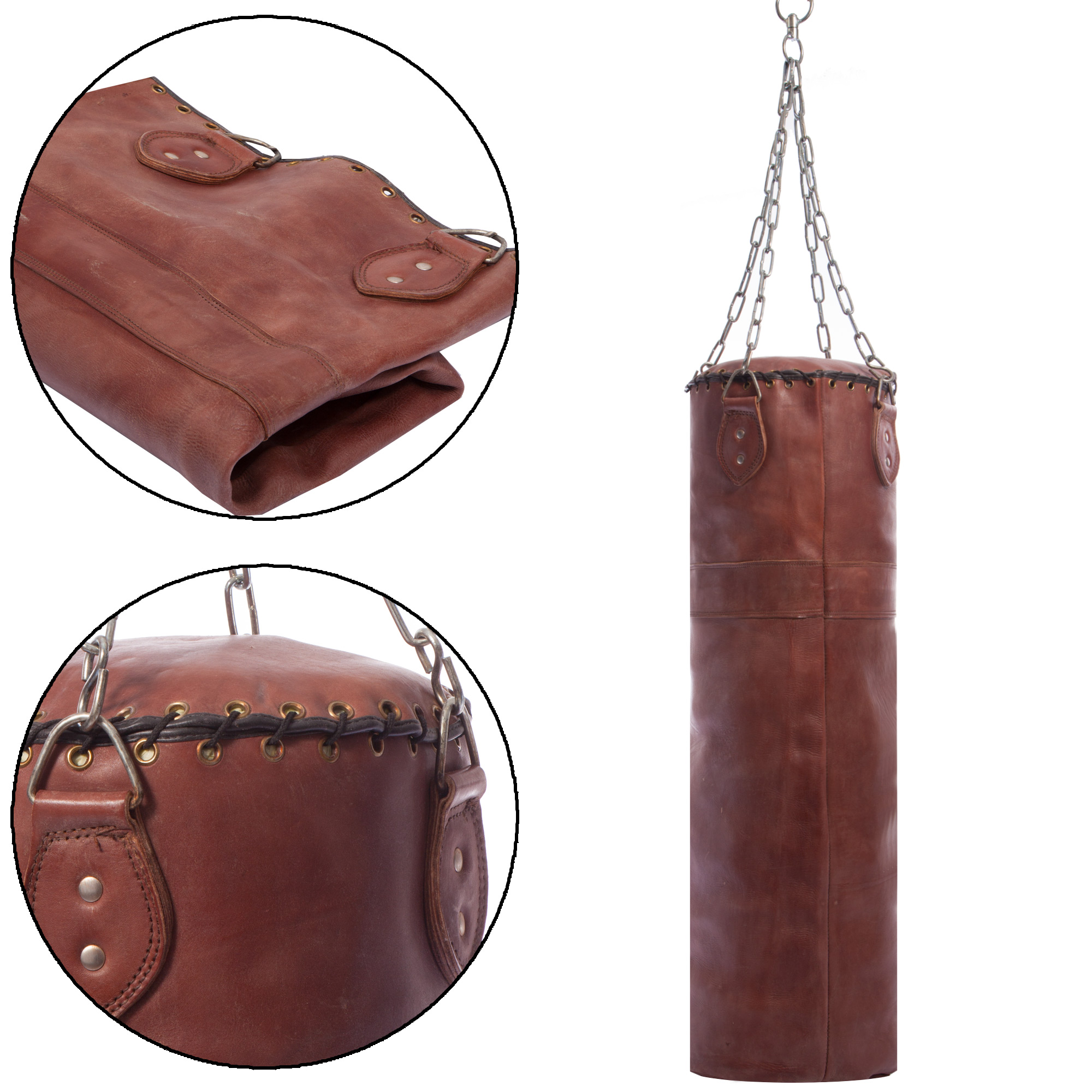 

Чехол боксерского мешка цилиндрический с цепью Vintage (F-0245) - коричневый, h-100см