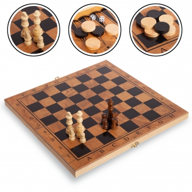 Набор настольных игр 3 в 1 (шахматы, шашки, нарды деревянные) S3830, 34х34 см