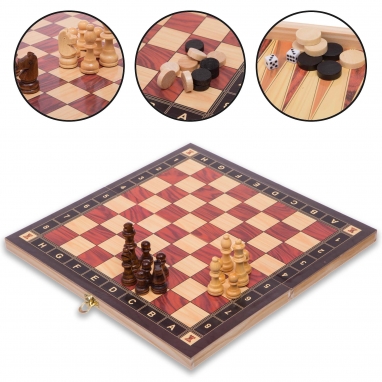 Набор настольных игр 3 в 1 (шахматы, шашки, нарды деревянные с магнитом) ZC034A, 34х34 см