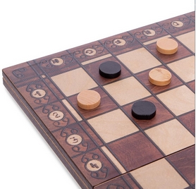 Набор настольных игр 3 в 1 (шахматы, шашки, нарды деревянные с магнитом) W7704H, 39х39 см - Фото №3