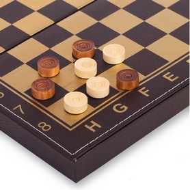 Набір настільних ігор 3 в 1 (шахи, шашки, нарди кожзам) L3008, 30х30 см - Фото №3