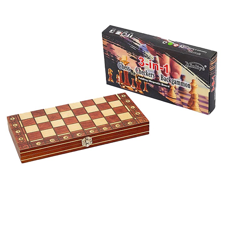 Набор настольных игр 3 в 1 (шахматы, шашки, нарды деревянные с магнитом) W7704H, 39х39 см