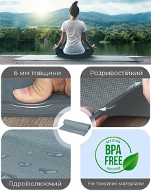 Коврик для йоги и фитнеса PowerPlay (4010) - серый, 173х61х0.6 см - Фото №9