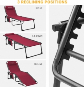 Раскладушка-шезлонг KingCamp Classic Adjustable Cot бордовая (KC2019) - Фото №4