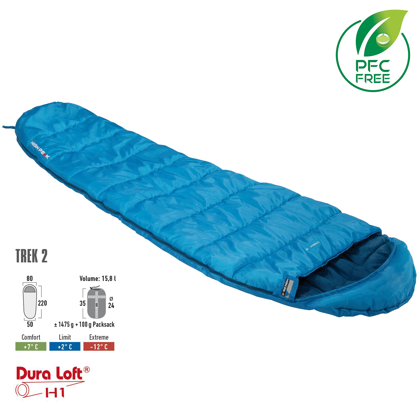 

Мешок спальный (спальник) High Peak Trek 2/+2°C левый (23095), Синий