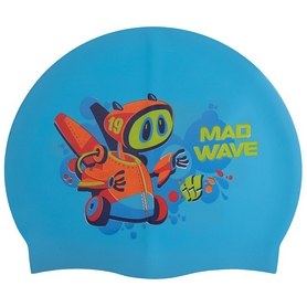 Шапочка для плавания детская MadWave Junior Mad Bot голубая (M057915_CYAN) - Фото №2