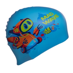 Шапочка для плавания детская MadWave Junior Mad Bot голубая (M057915_CYAN) - Фото №4