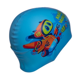 Шапочка для плавания детская MadWave Junior Mad Bot голубая (M057915_CYAN) - Фото №5