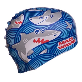 Шапочка для плавания детская MadWave Junior Sharky голубая (M057911_CYAN) - Фото №3