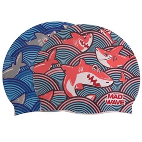 Шапочка для плавания детская MadWave Junior Sharky голубая (M057911_CYAN) - Фото №4