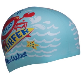 Шапочка для плавания детская MadWave Junior Surfer голубая (M057912_CYAN) - Фото №2