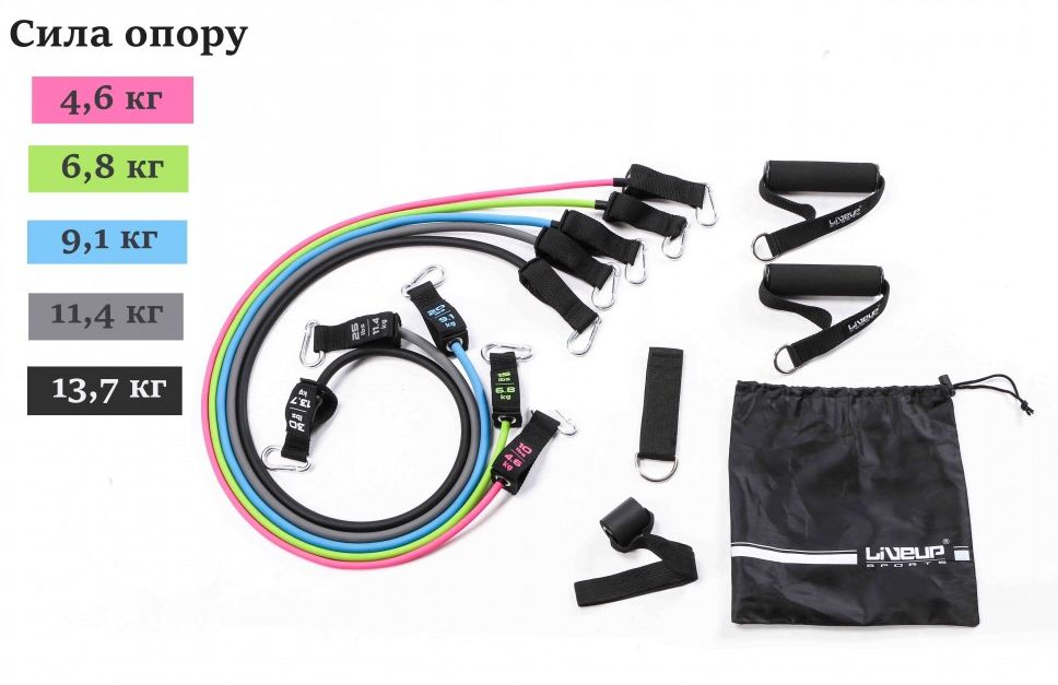 

Набор эспандеров для фитнеса LiveUp Expander Tube Set, 5 шт (LS3625), Разноцветный