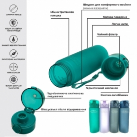 Пляшка для води CASNO 650 мл KXN-1157 Tritan Зелена - Фото №3