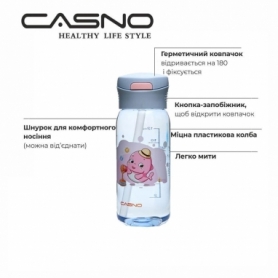 Пляшка для води CASNO 400 мл KXN-1195 Сіра (дельфін) з соломинкою - Фото №7