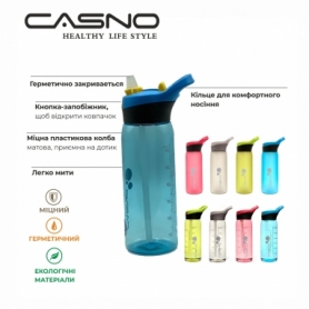 Пляшка для води CASNO 750 мл KXN-1210 Зелена з соломинкою - Фото №9