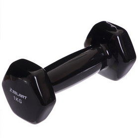 Гантель для фитнеса виниловая Zelart черная, 1 кг (TA-2777-1_BLK)