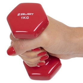 Гантель для фитнеса виниловая Zelart красная, 1 кг (TA-2777-1_RED) - Фото №3