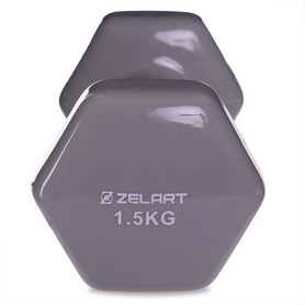 Гантель для фитнеса виниловая Zelart серая, 1,5 кг (TA-2777-1_5_GR) - Фото №3