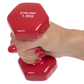 Гантель для фитнеса виниловая Zelart красная, 1,5 кг (TA-2777-1_5_RED) - Фото №2