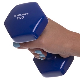 Гантель для фитнеса виниловая Zelart синяя, 2 кг (TA-2777-2_BL) - Фото №2