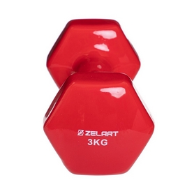 Гантель для фитнеса виниловая Zelart красная, 3 кг (TA-2777-3_RED) - Фото №3