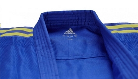 Кимоно для дзюдо Adidas Club J350 синее с желтыми полосами - Фото №2