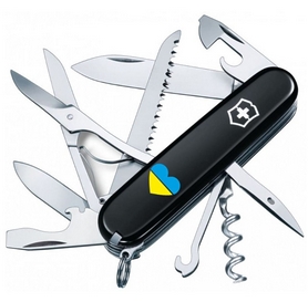 Нож швейцарский Victorinox Huntsman Ukraine черный, сердце Украины (1.3713.3_T1090u)