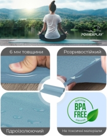 Коврик для йоги та фитнесу PowerPlay 4010 (173*61*0.6) Зелений - Фото №8