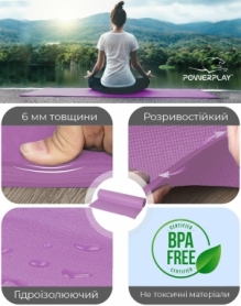 Коврик для йоги та фитнесу PowerPlay 4010 (173*61*0.6) Лавандовий - Фото №8