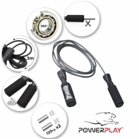 Скакалка швидкісна PowerPlay 4211 X ROPE з обтяжувачами (120г*2) 3м. Чорна - Фото №2